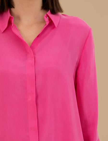Fuşya  Cupro Comfort Fit Uzun Kollu Gömlek - 50262538008