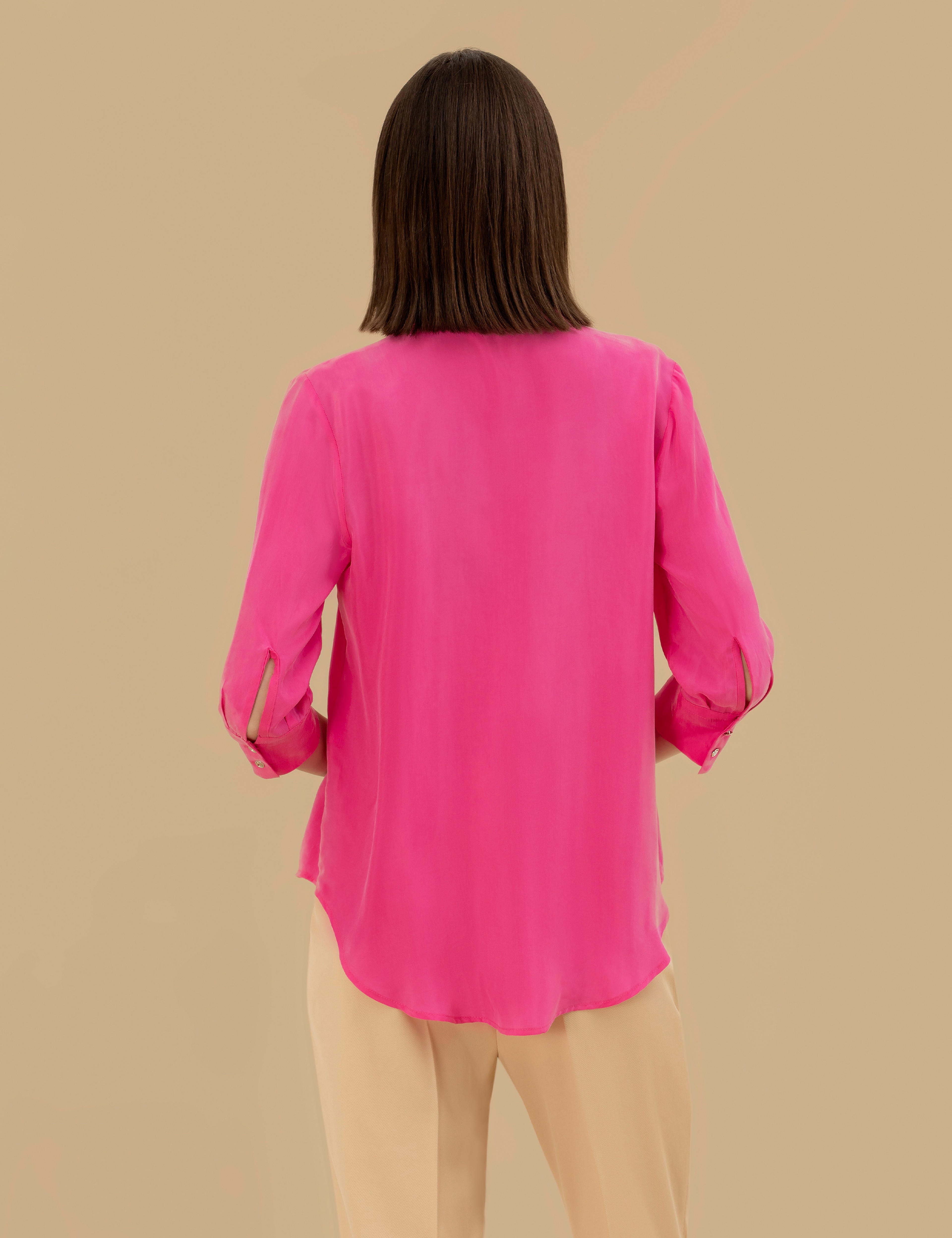 Fuşya Cupro Comfort Fit Uzun Kollu Gömlek - Image 5