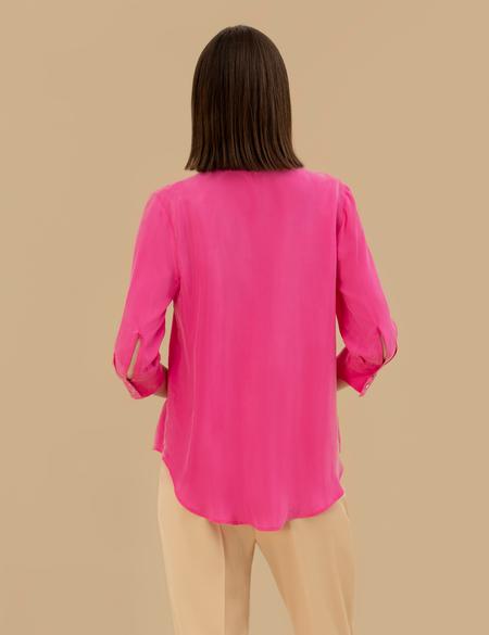 Fuşya  Cupro Comfort Fit Uzun Kollu Gömlek - 50262538008