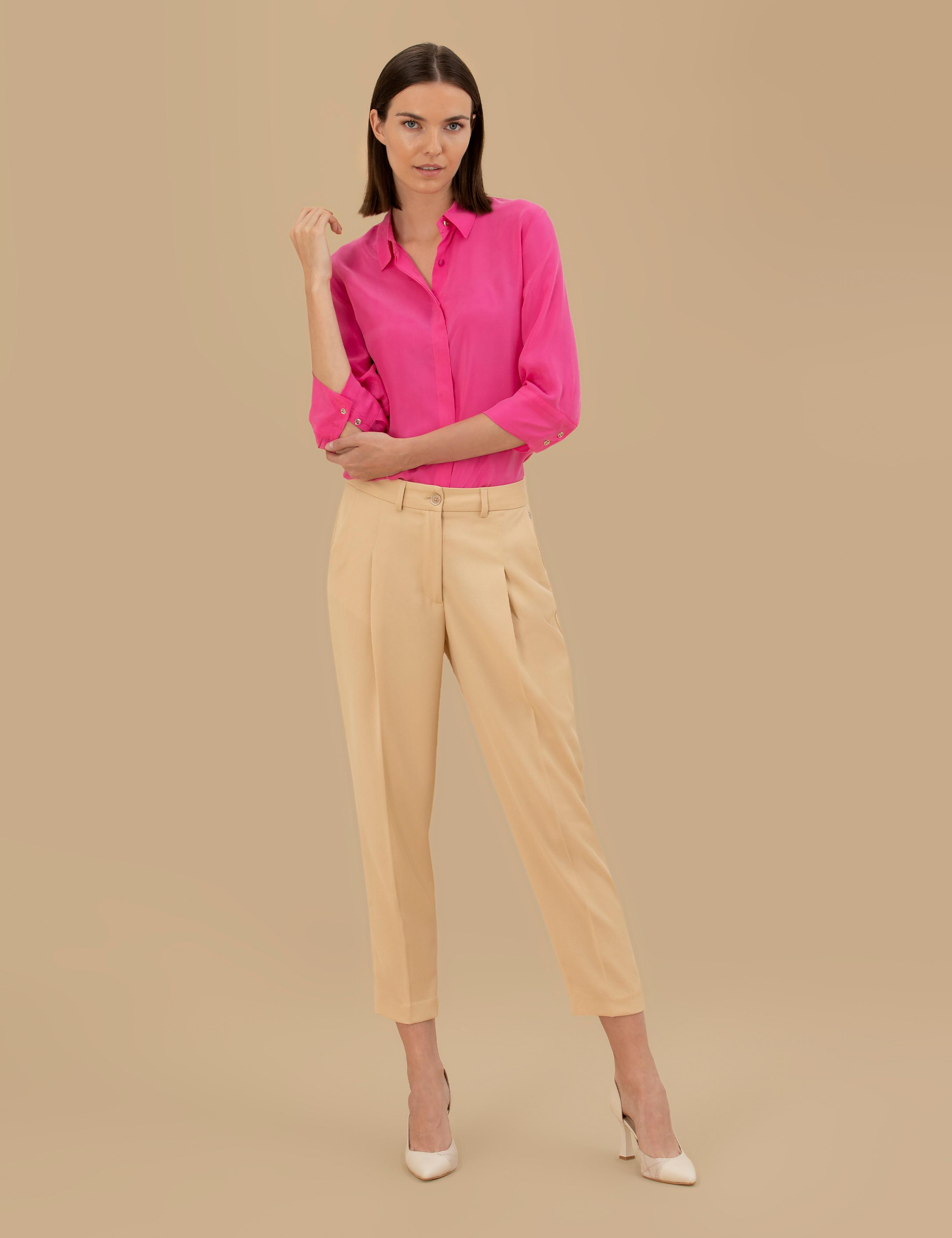 Fuşya  Cupro Comfort Fit Uzun Kollu Gömlek