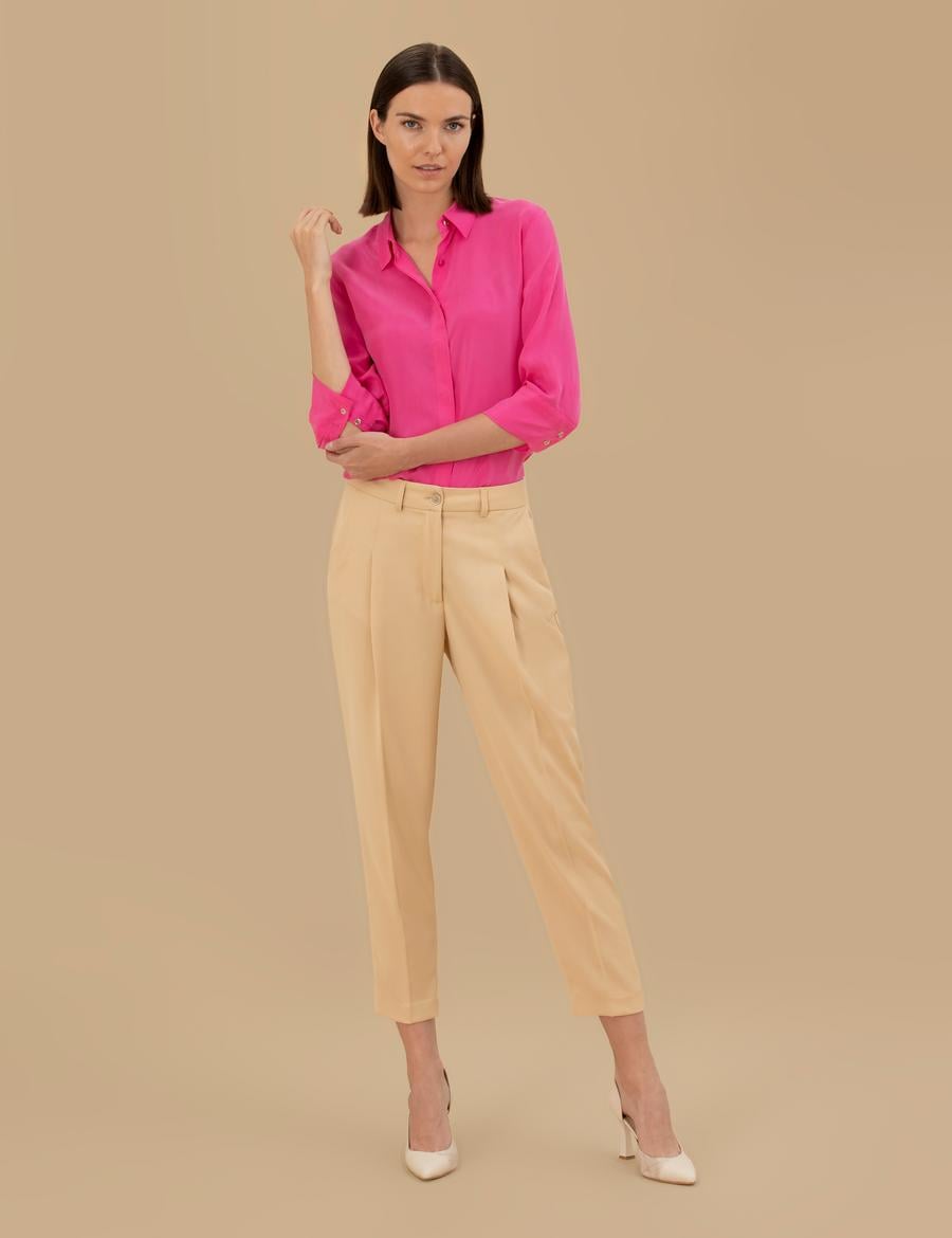 Fuşya  Cupro Comfort Fit Uzun Kollu Gömlek