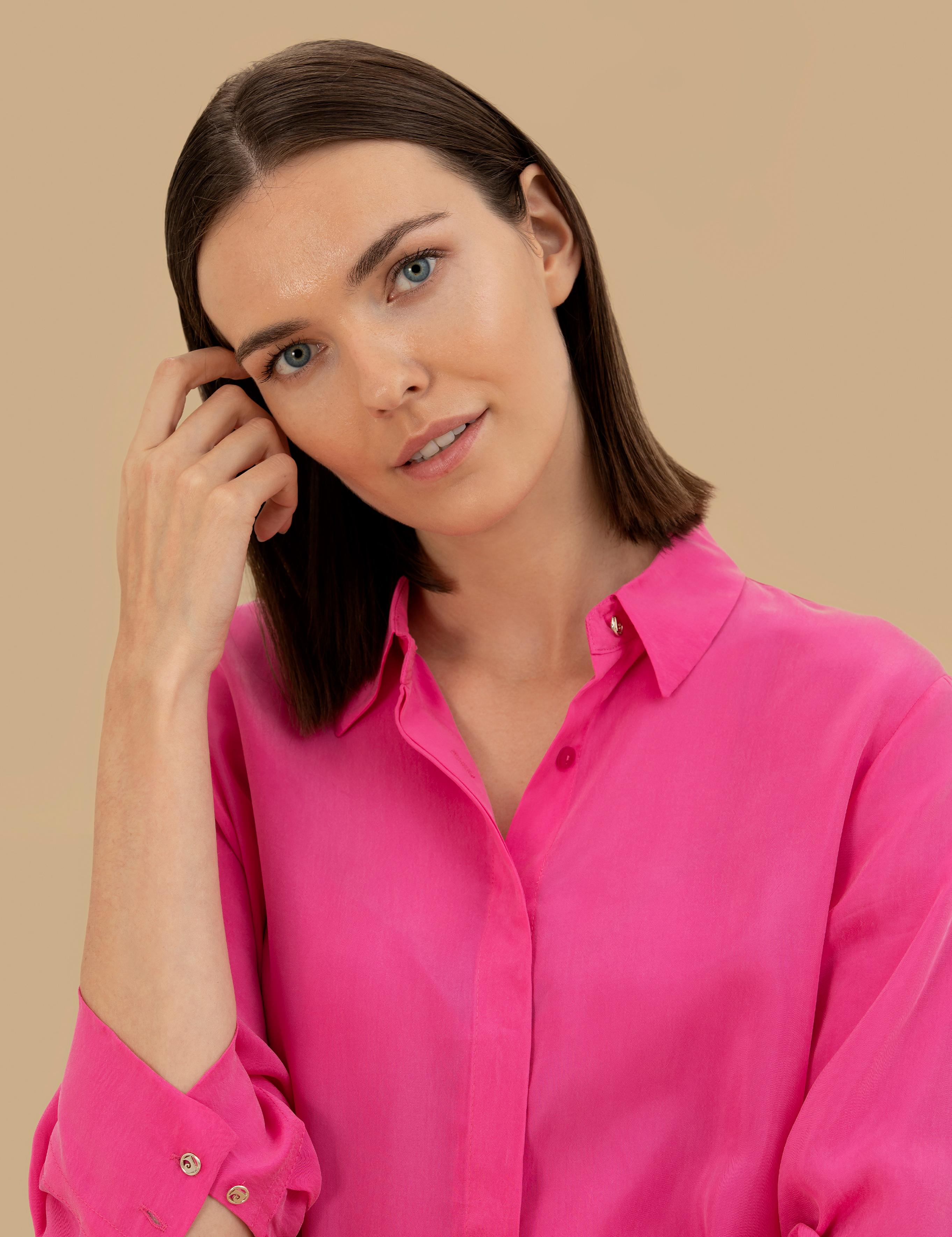 Fuşya  Cupro Comfort Fit Uzun Kollu Gömlek