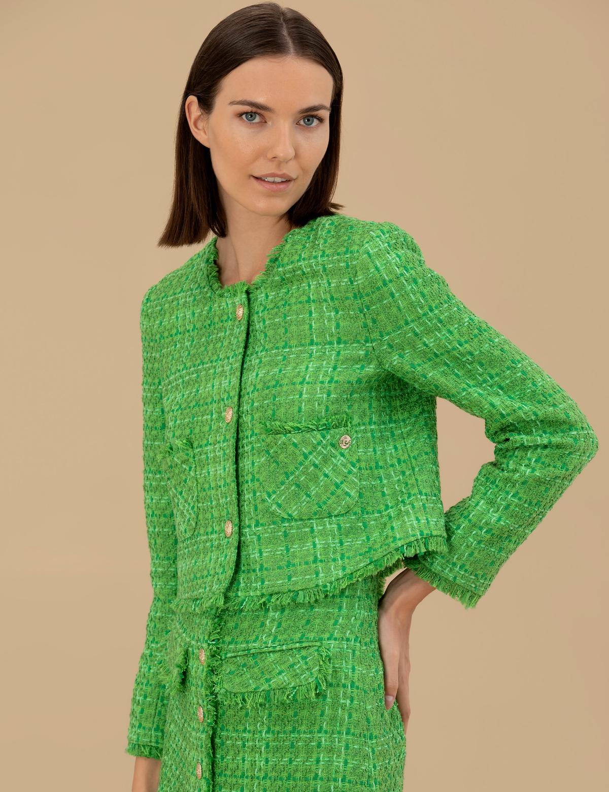 Bisiklet Yaka Crop Tüvit Ceket - 50263103027