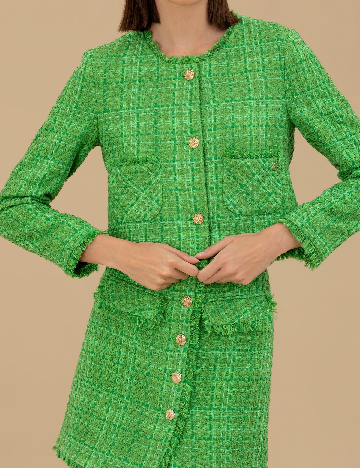 Bisiklet Yaka Crop Tüvit Ceket - 50263103027