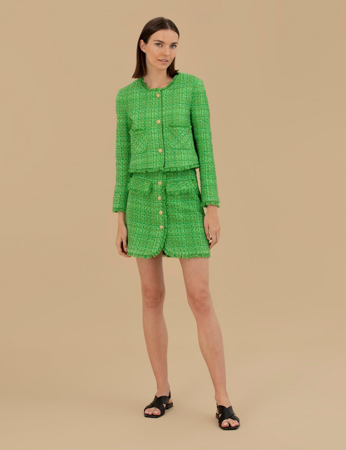 Bisiklet Yaka Crop Tüvit Ceket - 50263103027