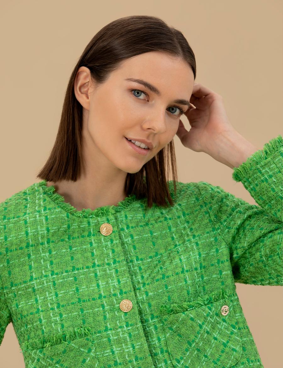 Bisiklet Yaka Crop Tüvit Ceket