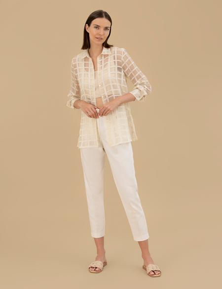 Krem  Transparan Comfort Fit Uzun Kollu Gömlek - 50262542018