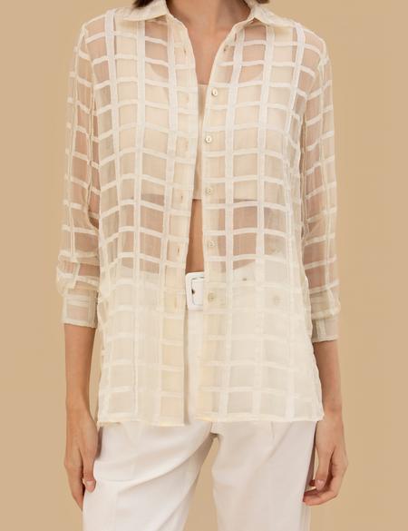 Krem  Transparan Comfort Fit Uzun Kollu Gömlek - 50262542018