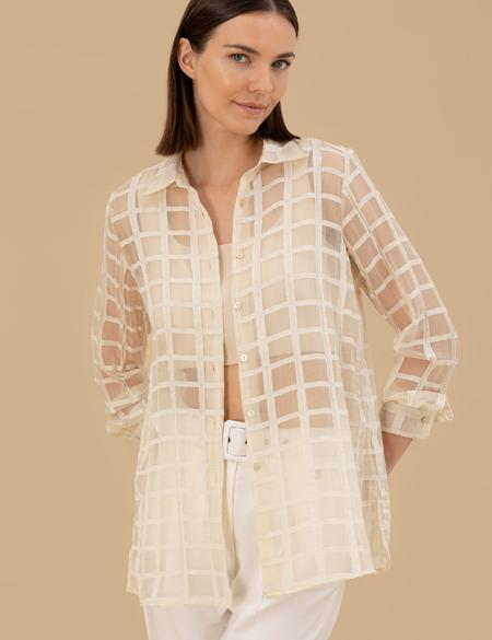 Krem  Transparan Comfort Fit Uzun Kollu Gömlek - 50262542018