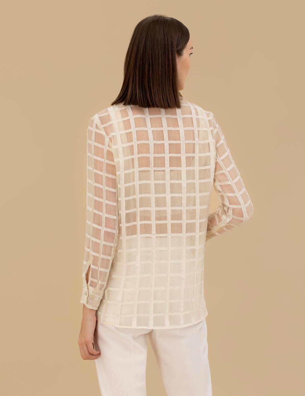 Krem  Transparan Comfort Fit Uzun Kollu Gömlek - 50262542018