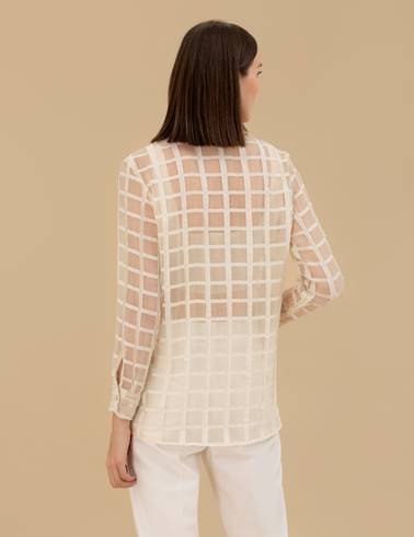 Krem  Transparan Comfort Fit Uzun Kollu Gömlek