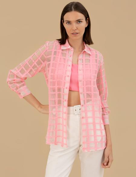 Pembe Transparan Comfort Fit Uzun Kollu Gömlek - 50262542035