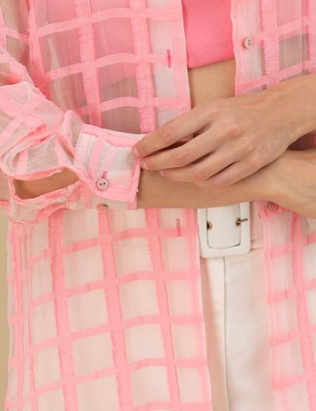 Pembe Transparan Comfort Fit Uzun Kollu Gömlek - 50262542035