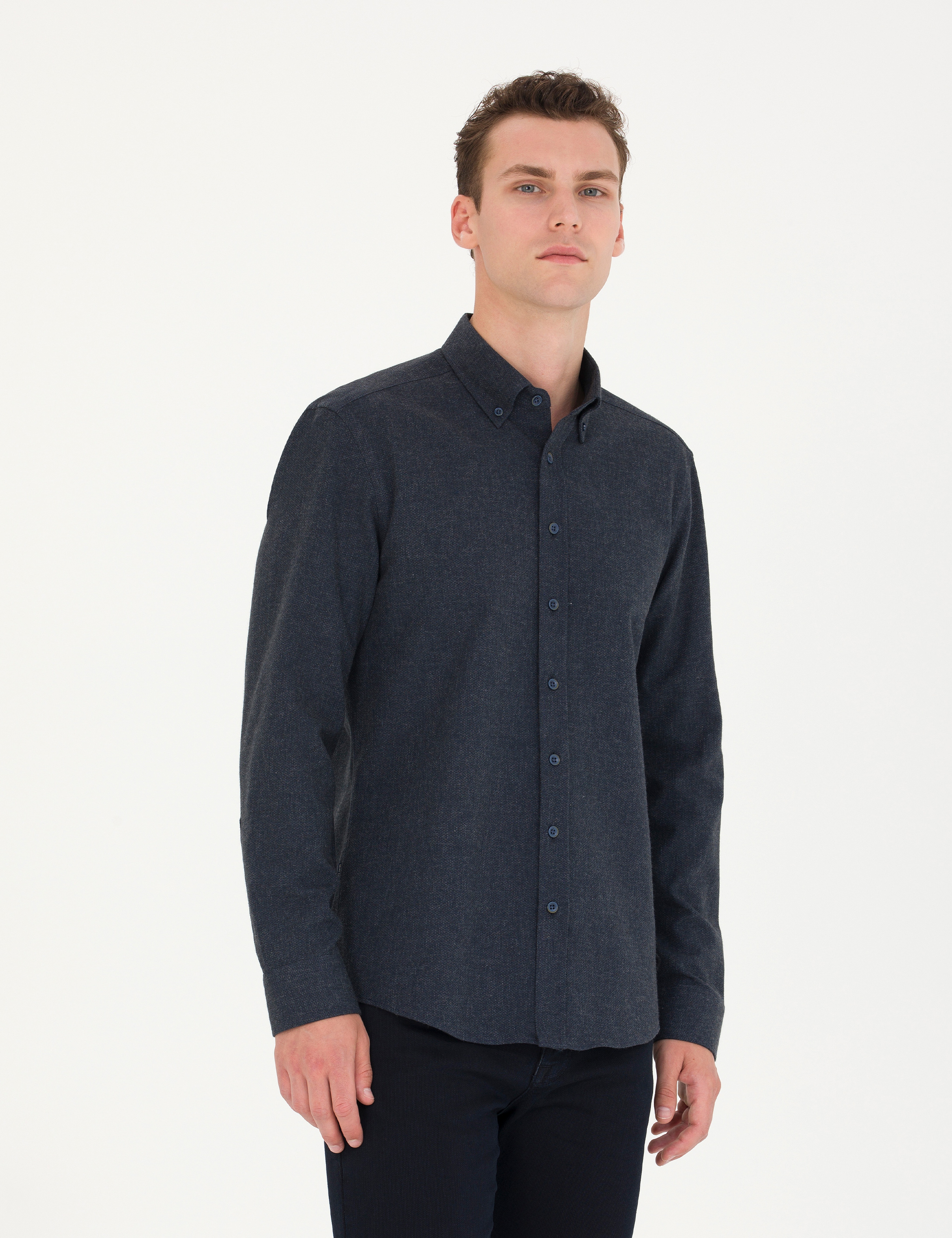 Lacivert Slim Fit Uzun Kollu Gömlek - Image 4