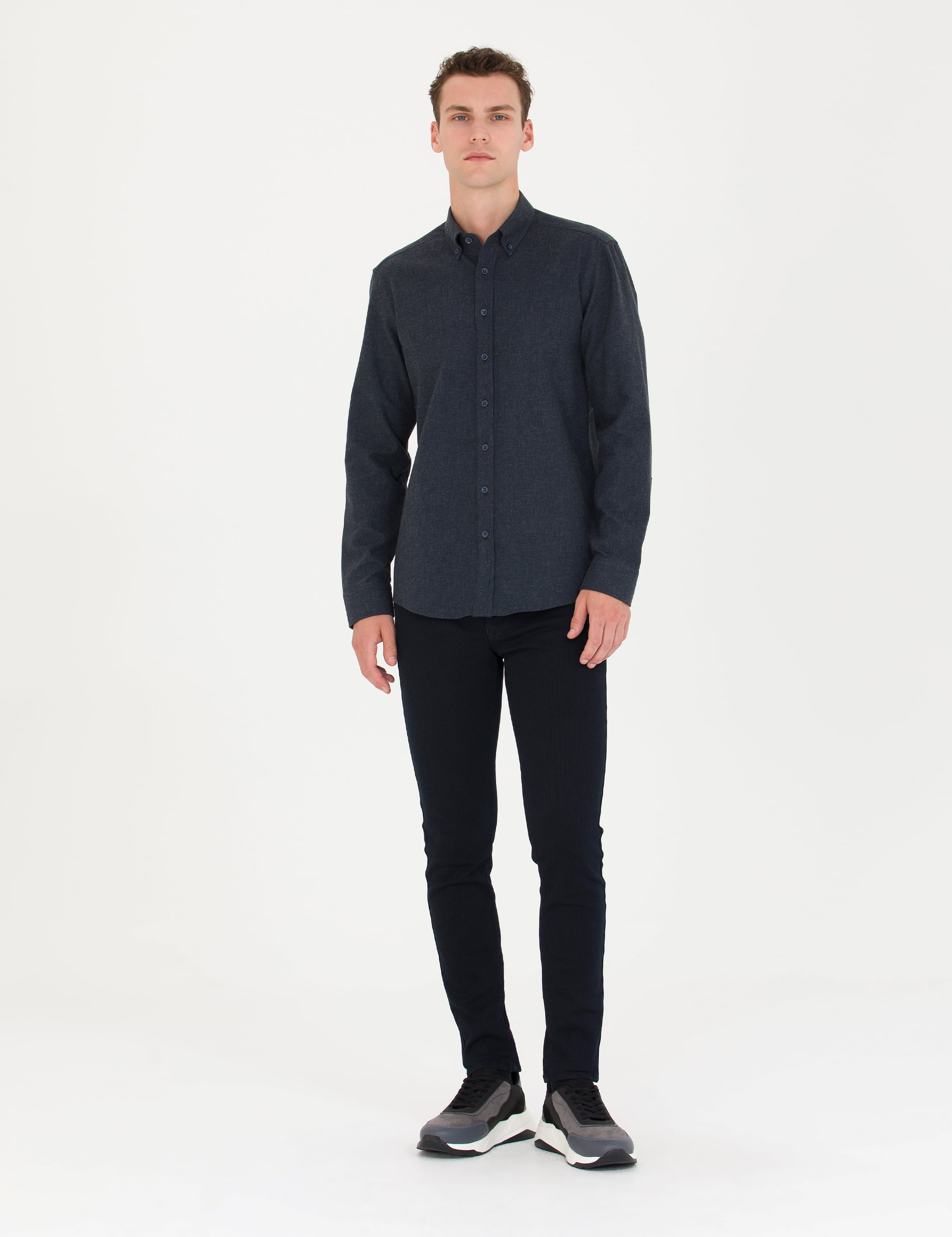 Pierre Cardin Lacivert Slim Fit Uzun Kollu Gömlek görsel 3