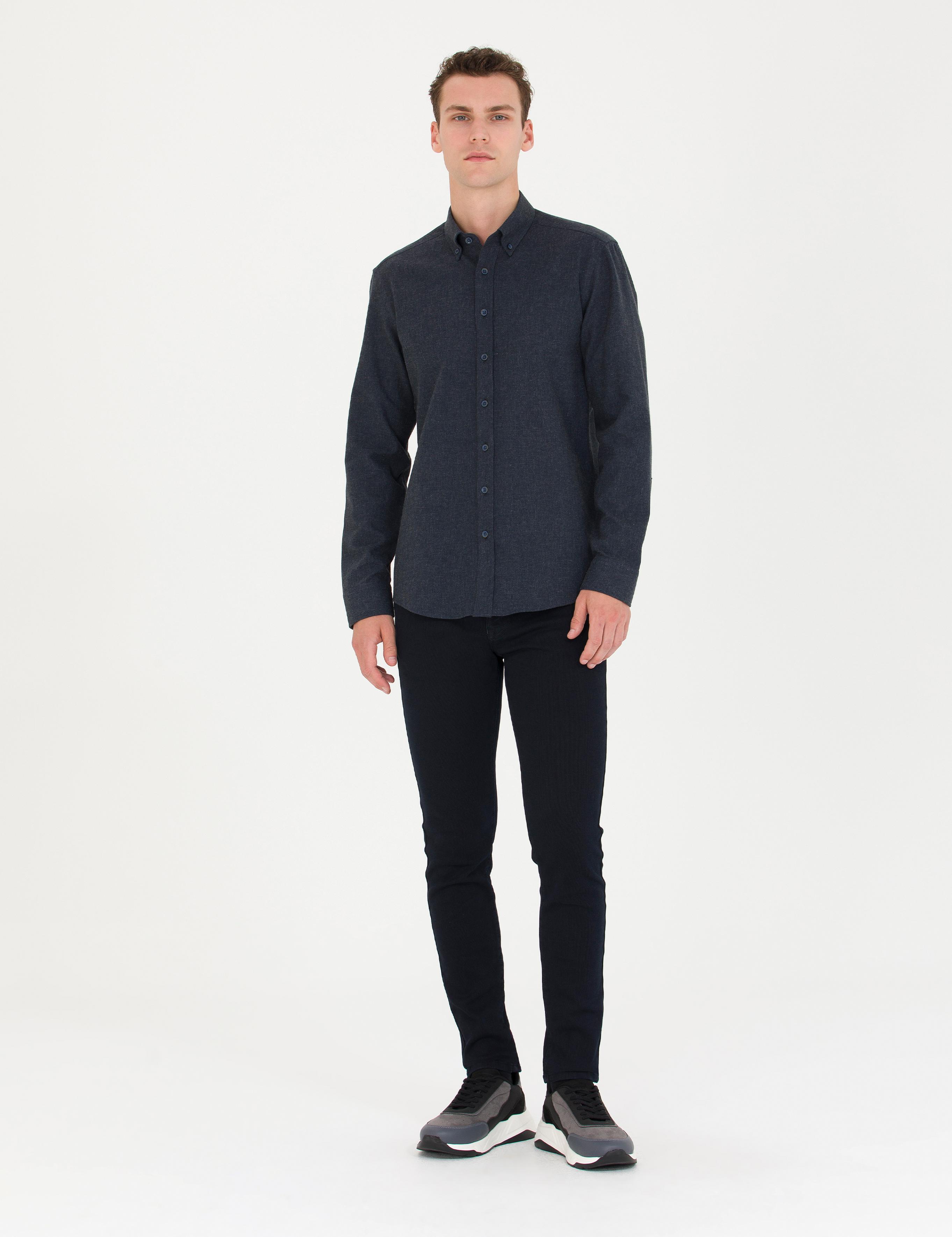 Lacivert Slim Fit Uzun Kollu Gömlek