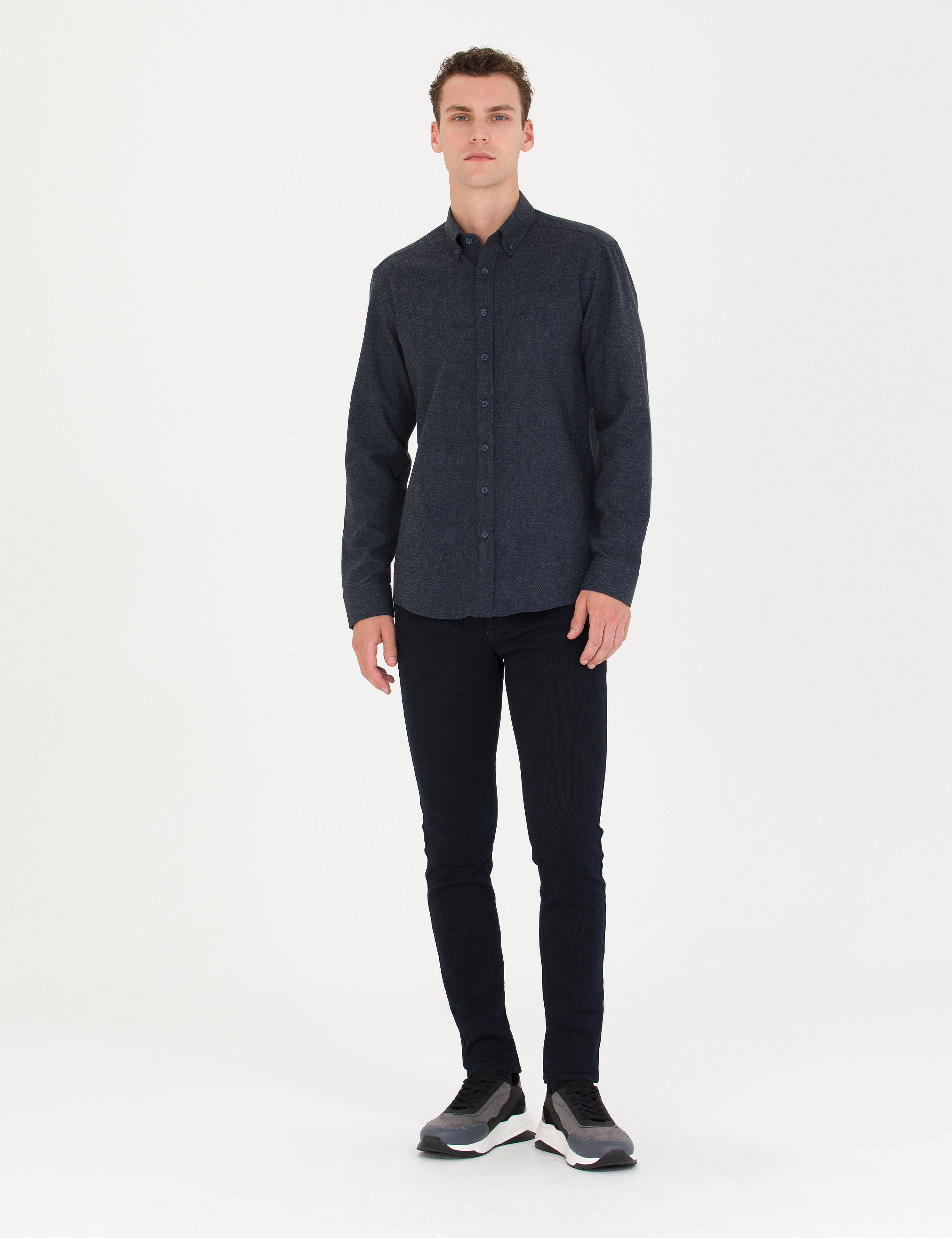 Lacivert Slim Fit Uzun Kollu Gömlek