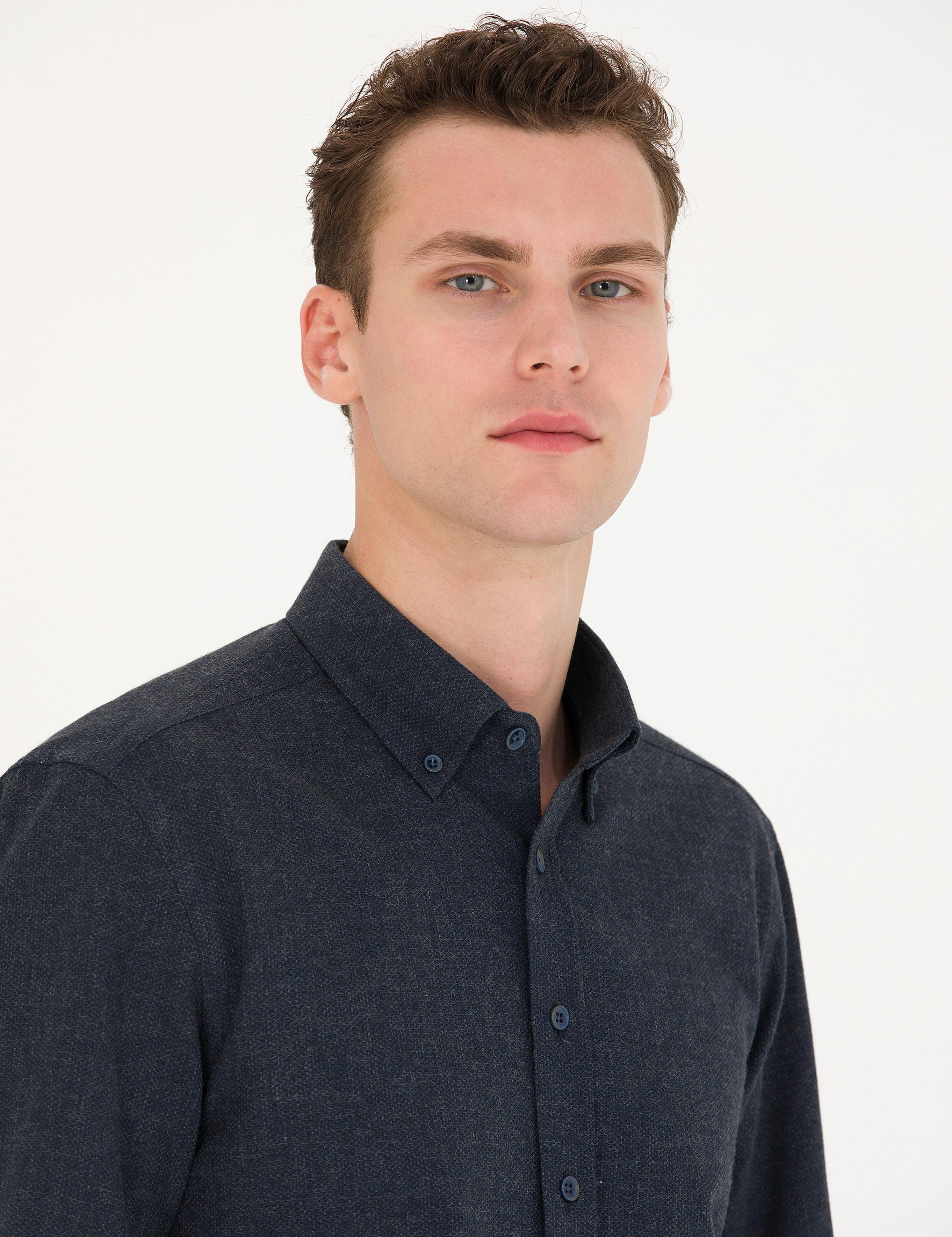 Lacivert Slim Fit Uzun Kollu Gömlek