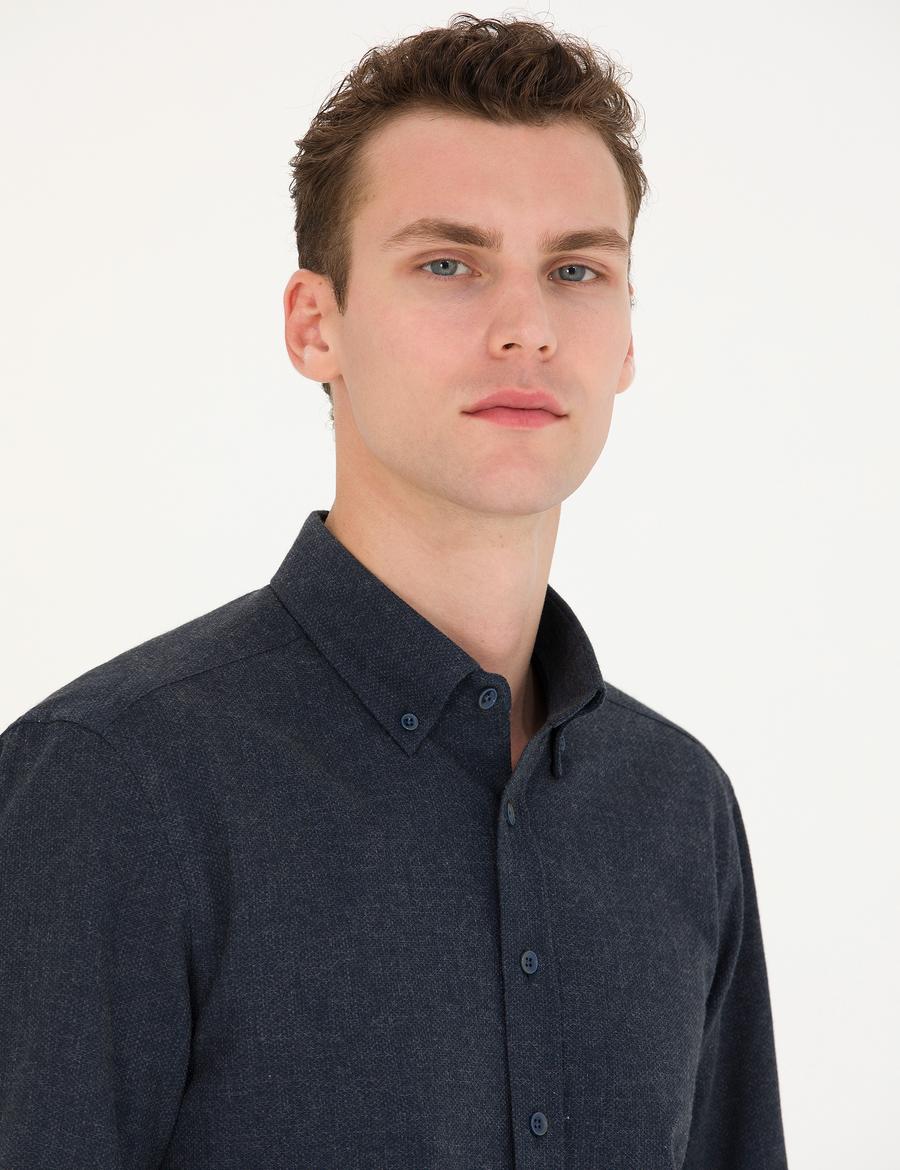 Lacivert Slim Fit Uzun Kollu Gömlek