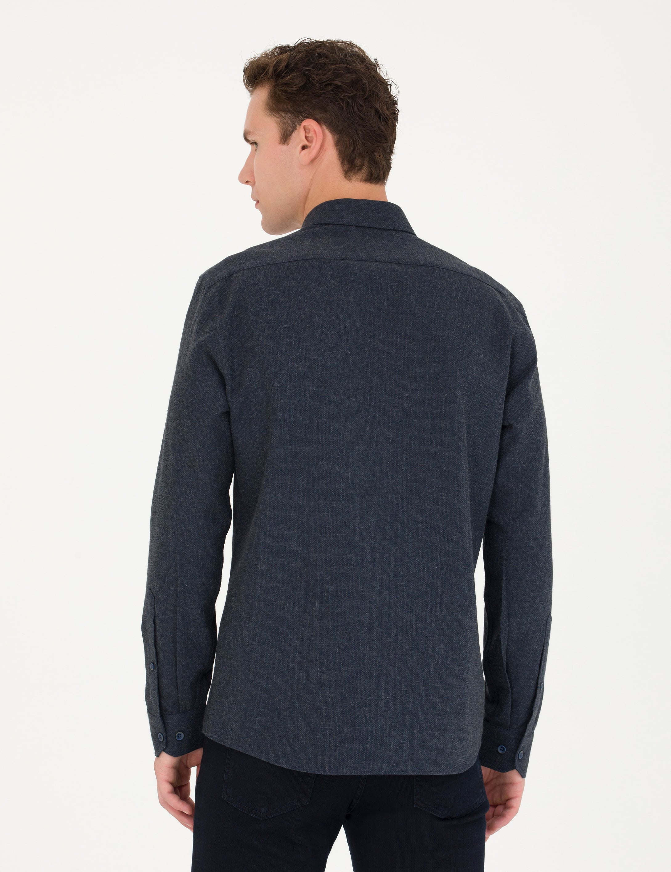 Pierre Cardin Lacivert Slim Fit Uzun Kollu Gömlek görsel 5
