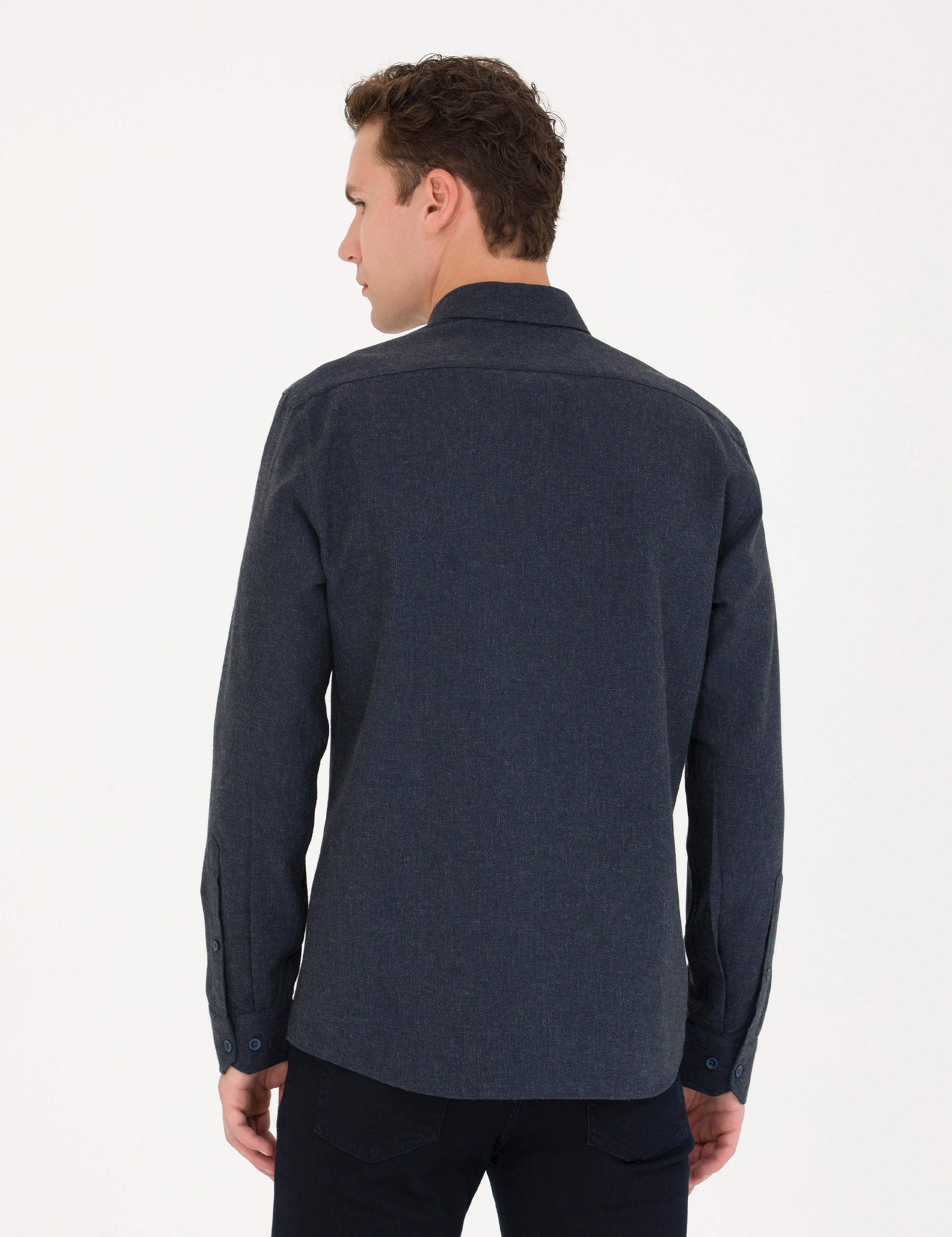 Lacivert Slim Fit Uzun Kollu Gömlek