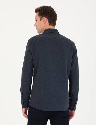 Lacivert Slim Fit Uzun Kollu Gömlek
