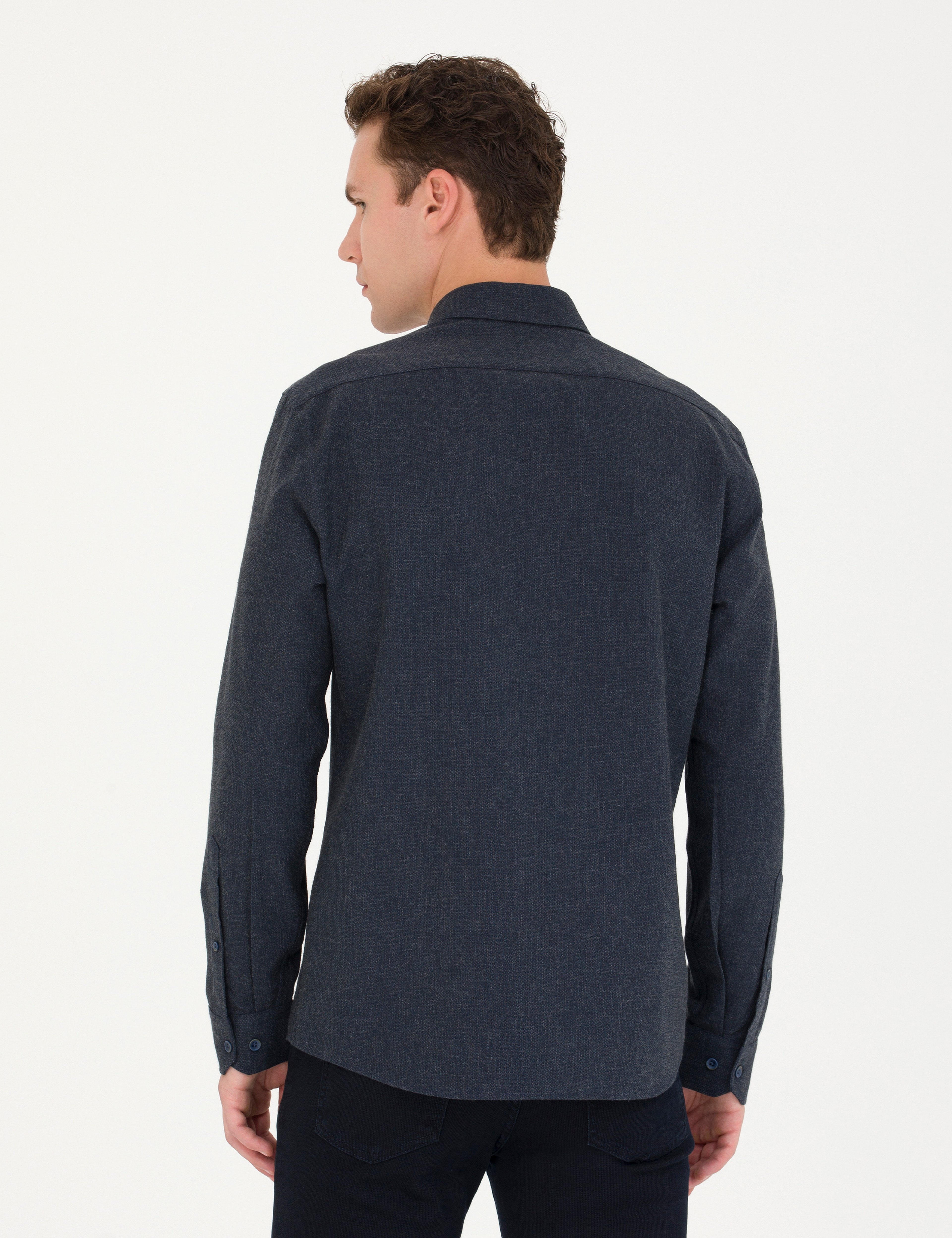 Lacivert Slim Fit Uzun Kollu Gömlek - Image 5