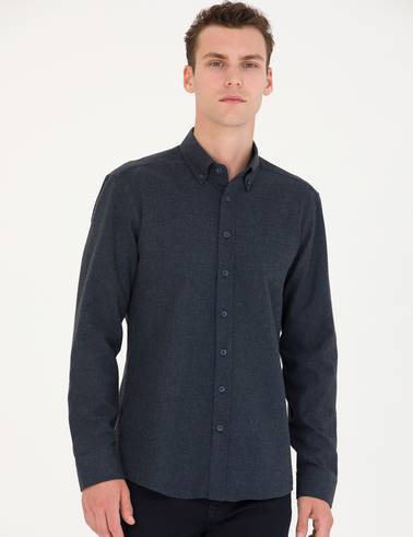 Lacivert Slim Fit Uzun Kollu Gömlek