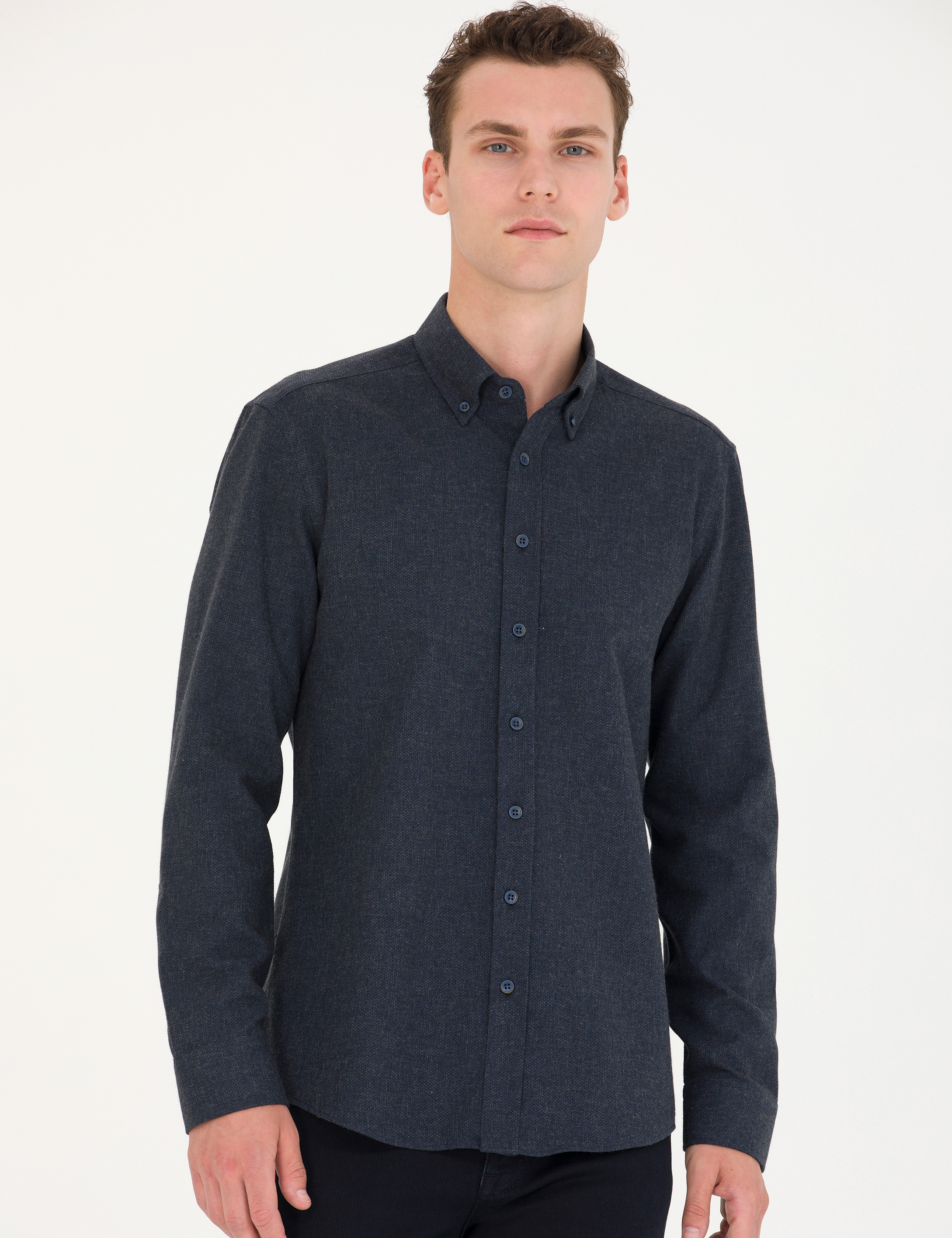 Lacivert Slim Fit Uzun Kollu Gömlek