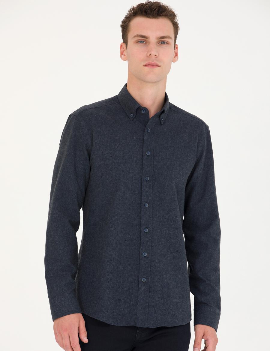 Lacivert Slim Fit Uzun Kollu Gömlek