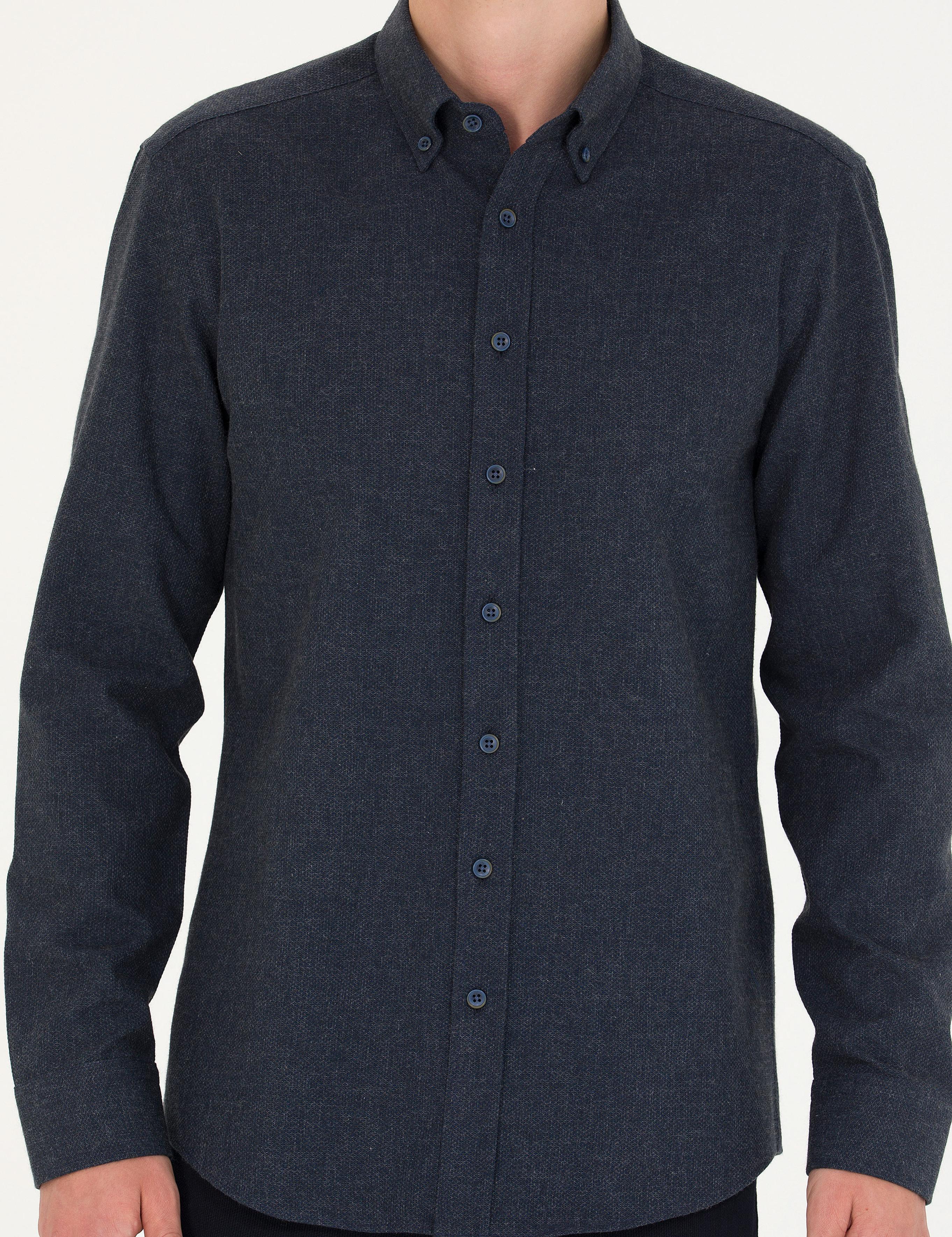 Lacivert Slim Fit Uzun Kollu Gömlek