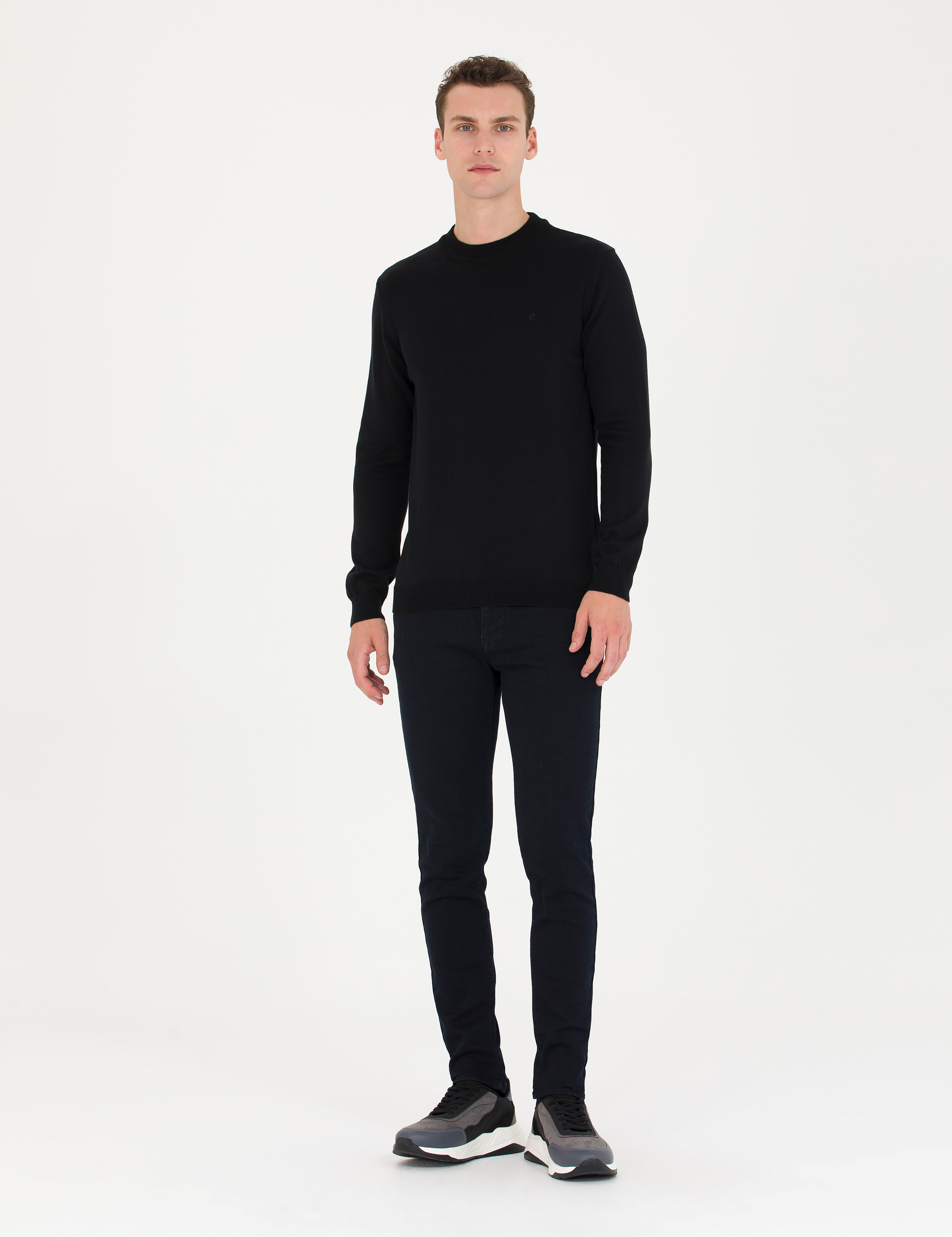 Pierre Cardin Siyah Slim Fit Çeyrek Yaka Basic Triko Kazak görsel 4
