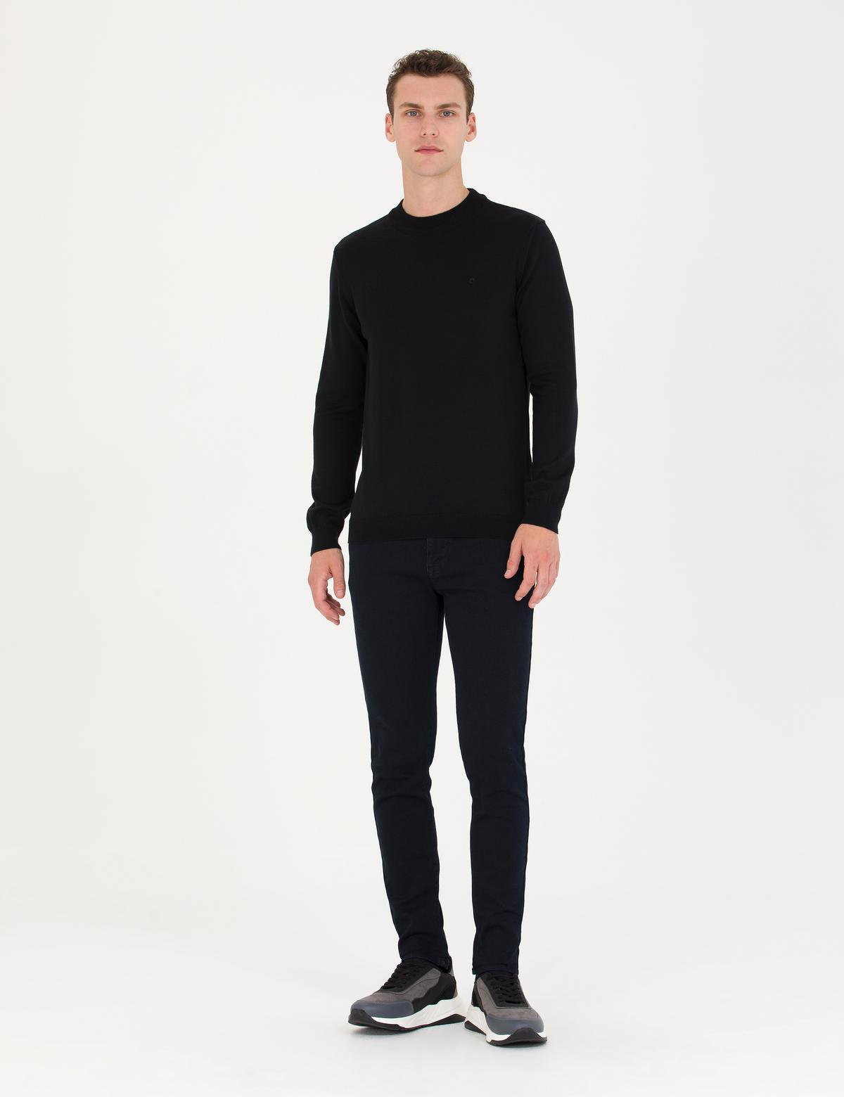 Siyah Slim Fit Yarım Balıkçı Yaka Basic Triko Kazak - 50259094016