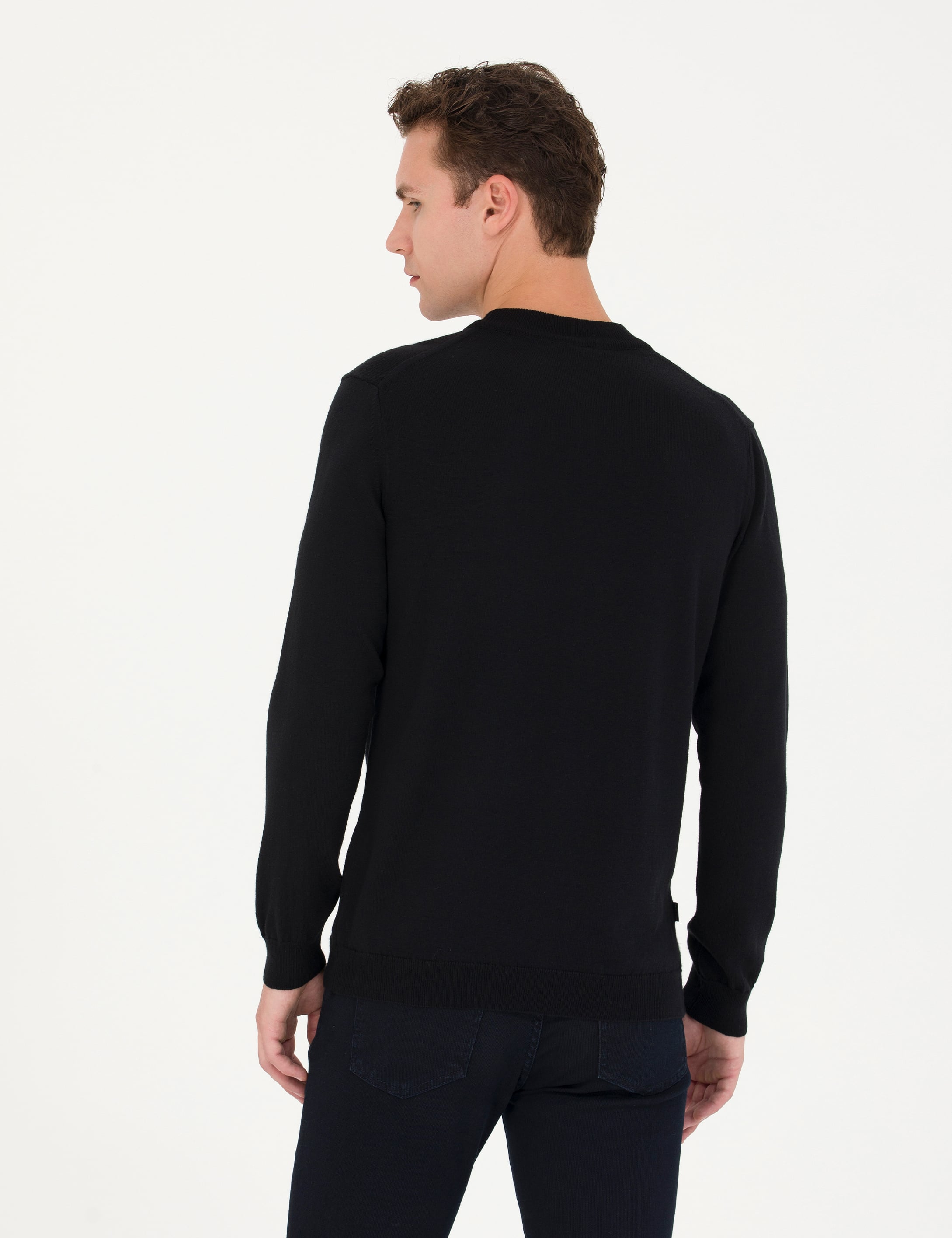 Siyah Slim Fit Yarım Balıkçı Yaka Basic Triko Kazak - Image 5