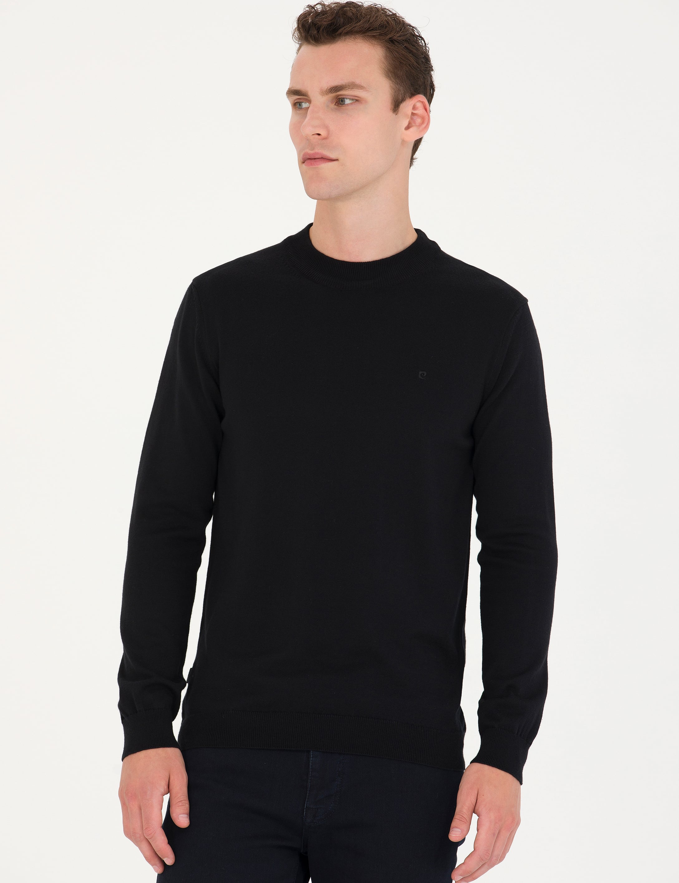 Pierre Cardin Siyah Slim Fit Çeyrek Yaka Basic Triko Kazak görsel 3