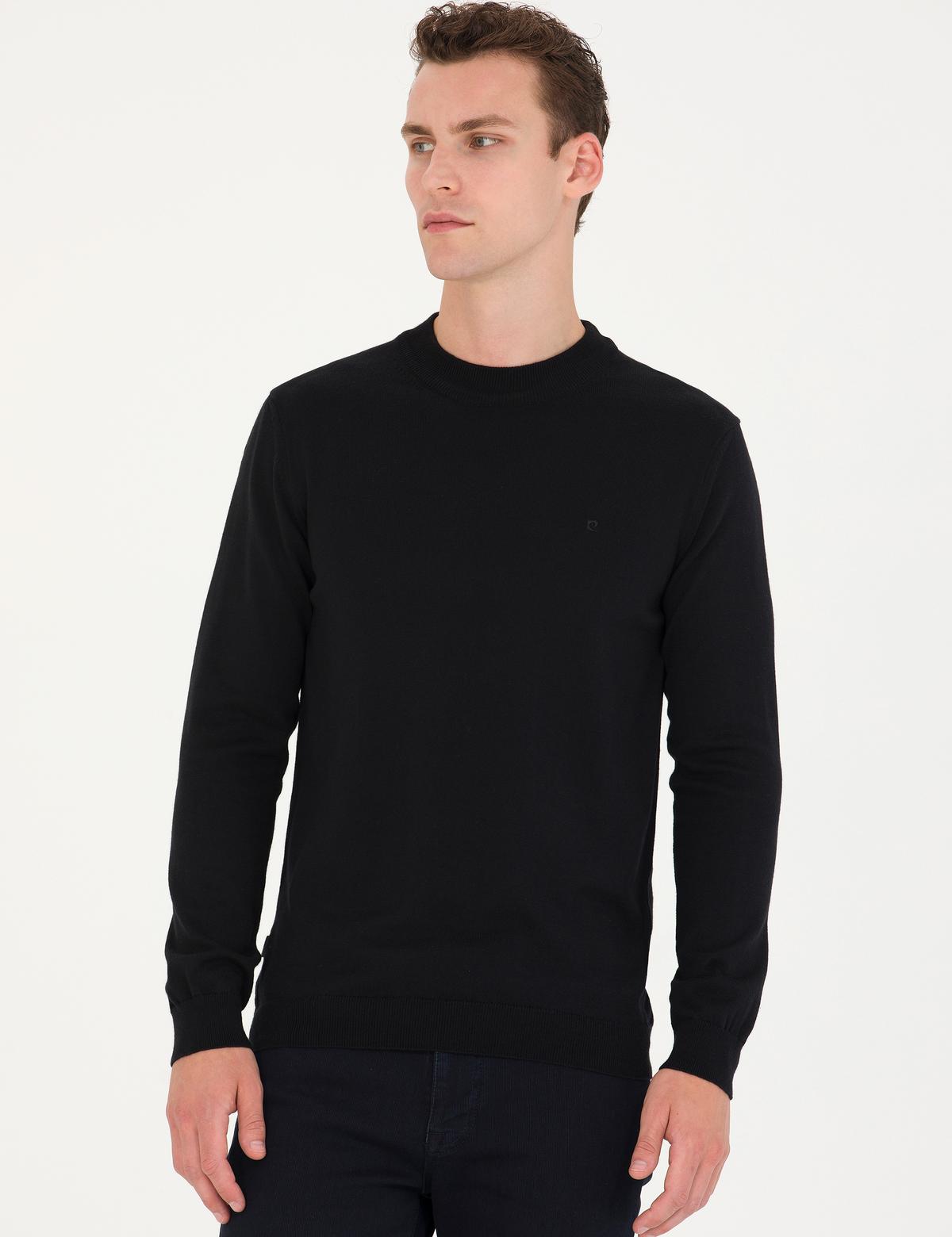 Siyah Slim Fit Yarım Balıkçı Yaka Basic Triko Kazak - 50259094016