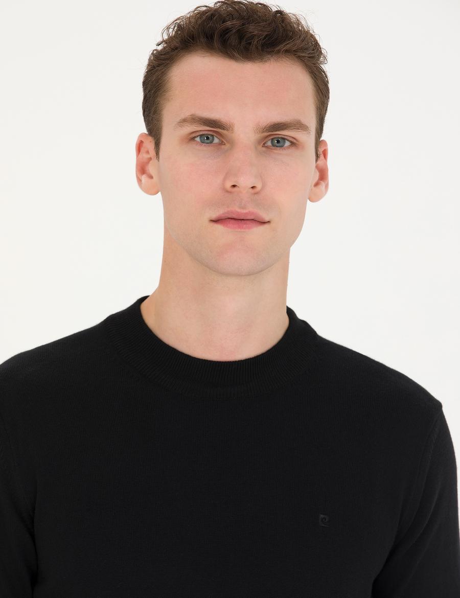 Siyah Slim Fit Yarım Balıkçı Yaka Basic Triko Kazak