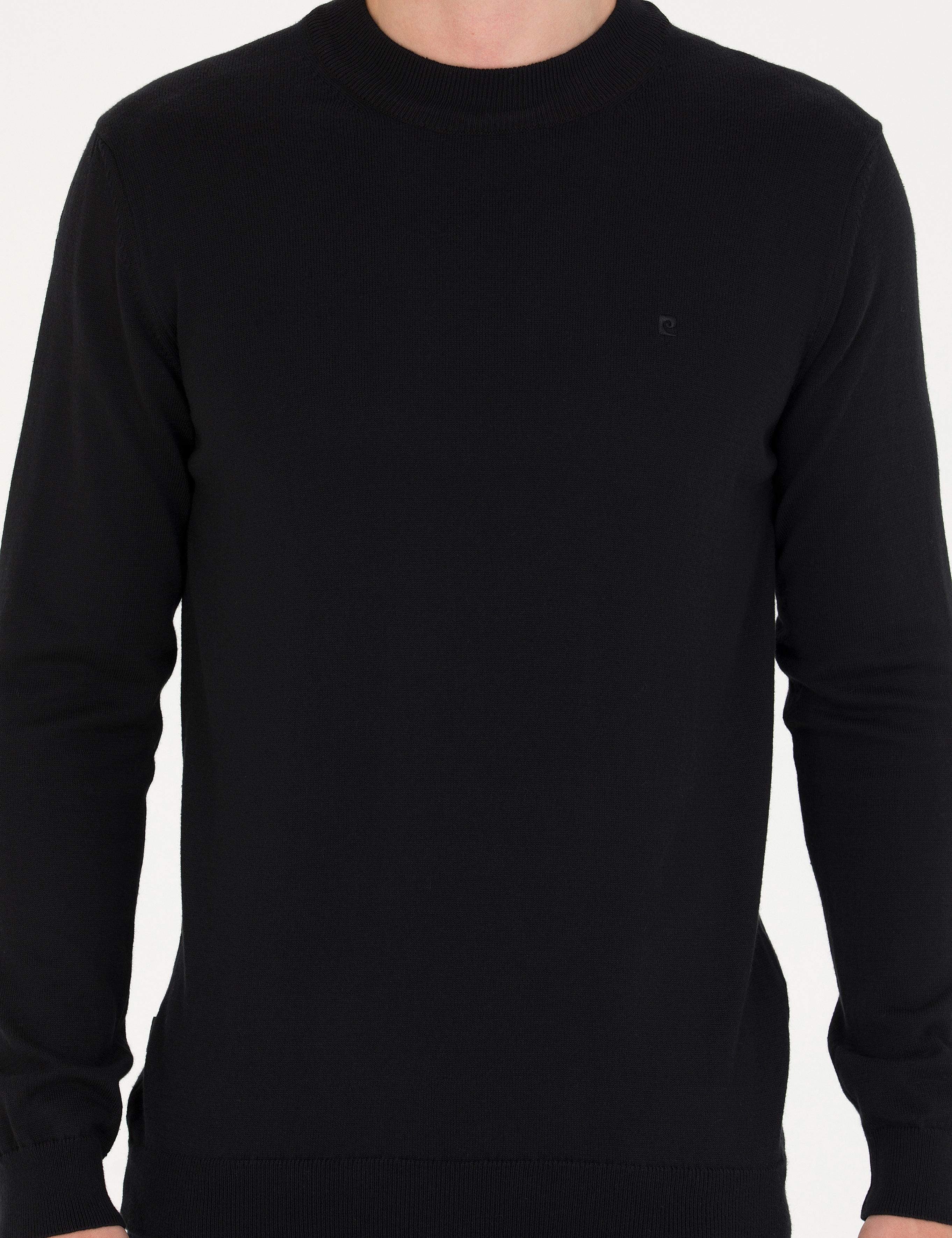 Siyah Slim Fit Yarım Balıkçı Yaka Basic Triko Kazak