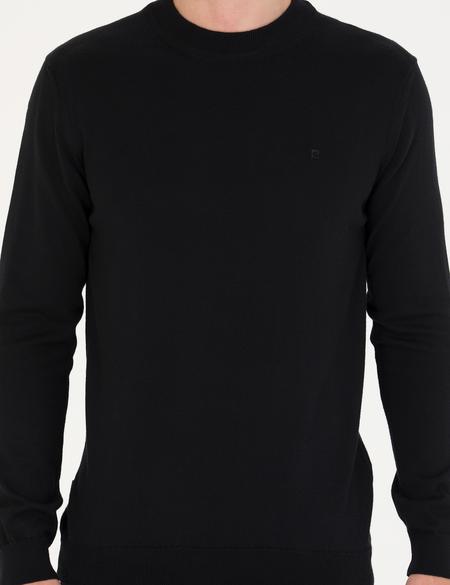 Siyah Slim Fit Yarım Balıkçı Yaka Basic Triko Kazak - 50259094016