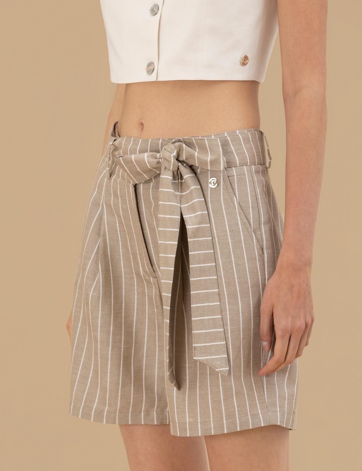 Bej Keten Karışımlı Bermuda Şort - 50262679003