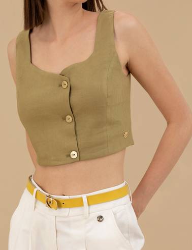 Yeşil Crop Top Bluz