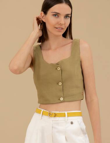 Yeşil Crop Top Bluz