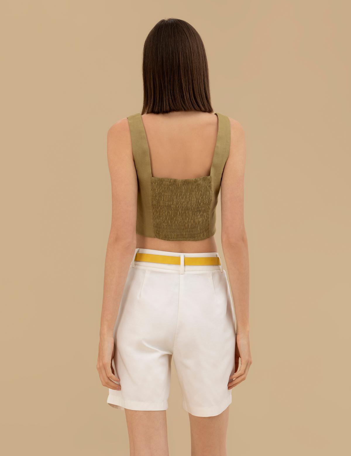 Yeşil Crop Top Bluz - 50263098026