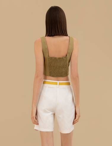 Yeşil Crop Top Bluz