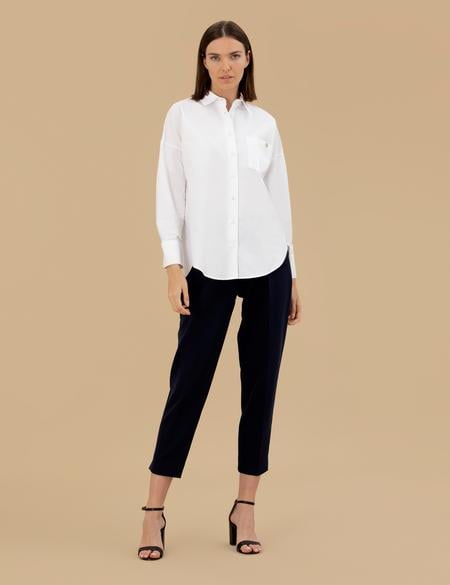 Beyaz Oversize Uzun Kollu Gömlek - 50262540016