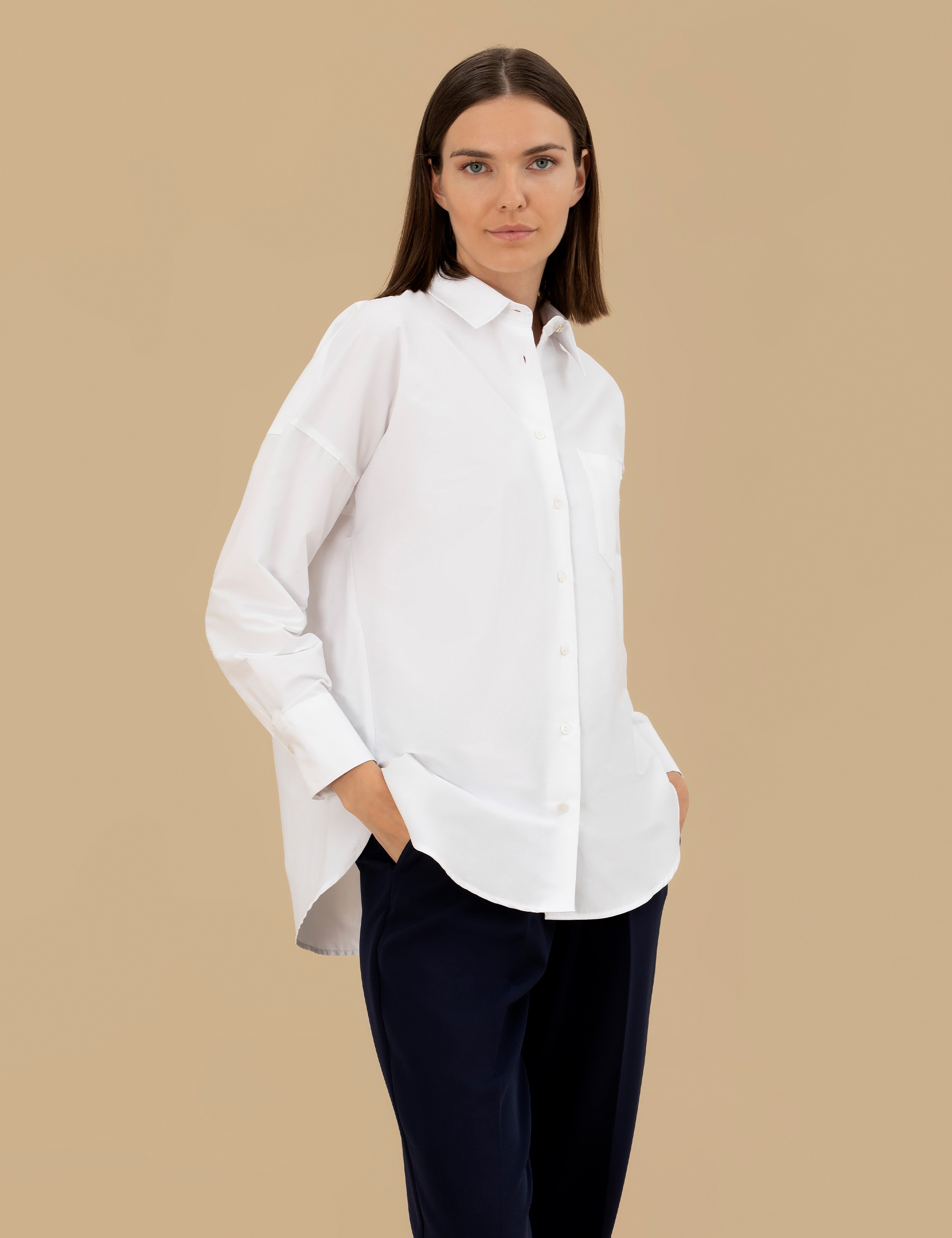 Beyaz Oversize Uzun Kollu Gömlek - Image 1