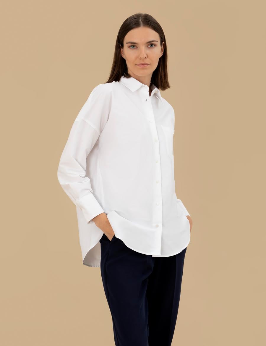 Beyaz Oversize Uzun Kollu Gömlek