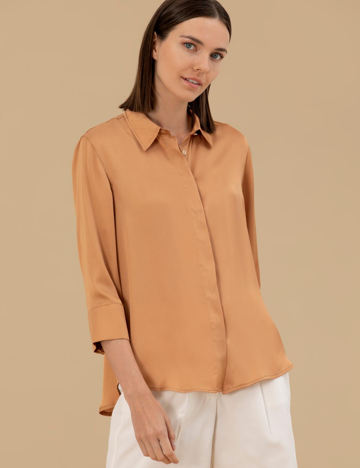 Kahverengi Comfort Fit Saten Gömlek - 50262890035