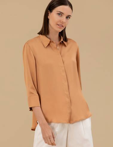 Kahverengi Comfort Fit Saten Gömlek
