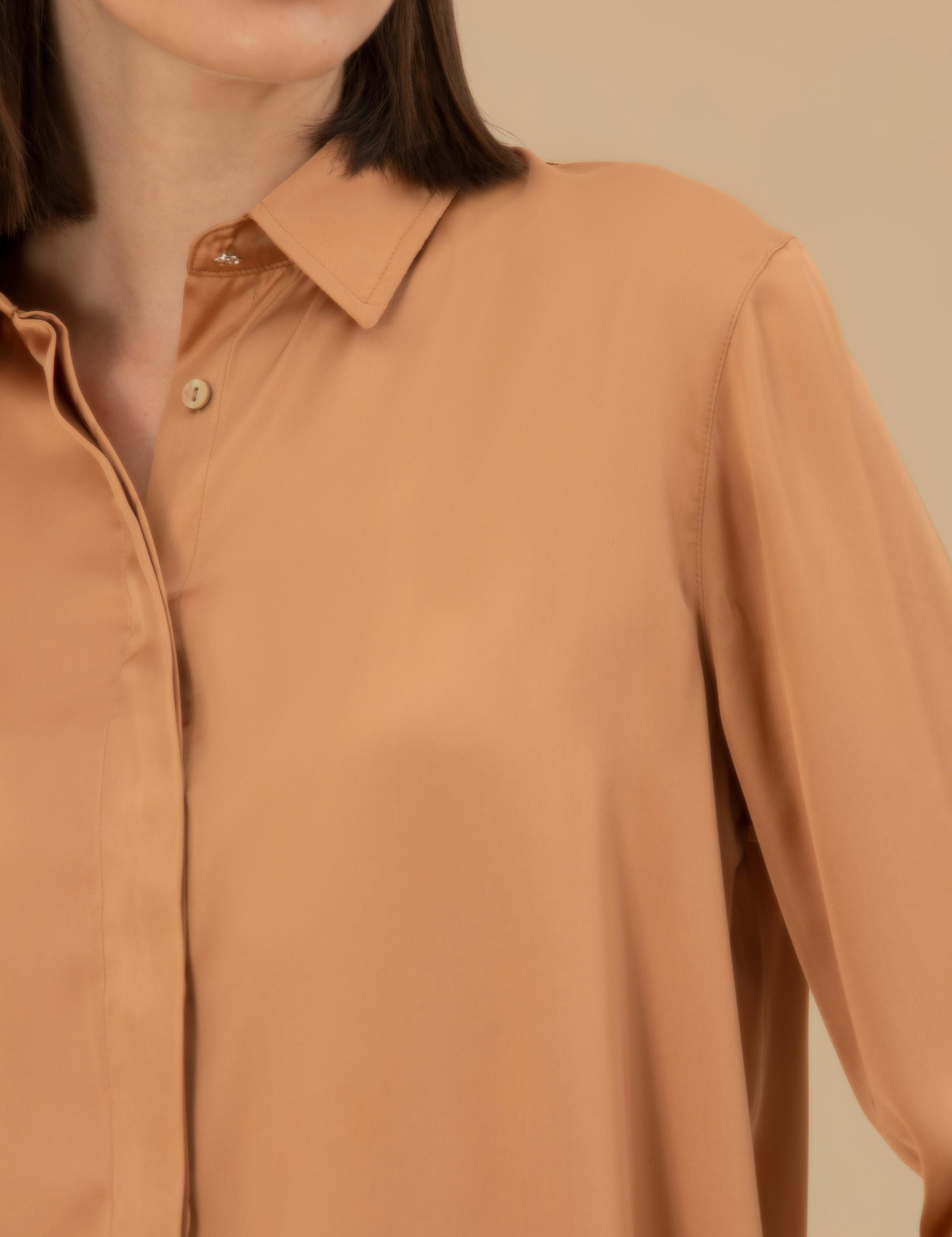 Kahverengi Comfort Fit Saten Gömlek